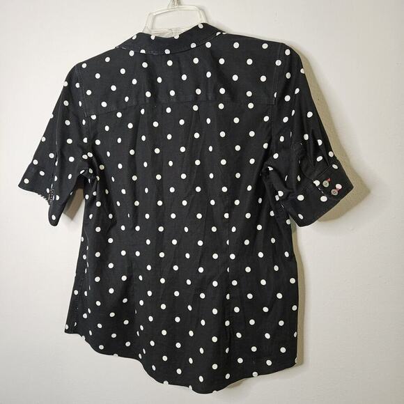 Talbots Womens Black & White Polka-dot Print Short Sleeve Non-iron Top Blouse 8P - Picture 2 of 10